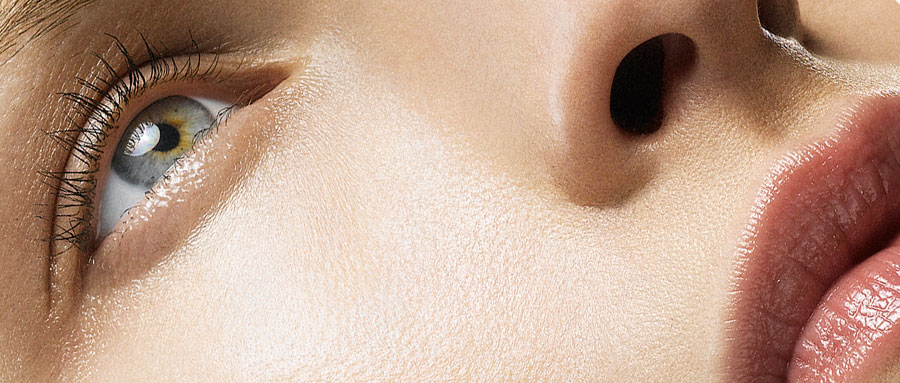 Closeup on a woman's face with perfect skin