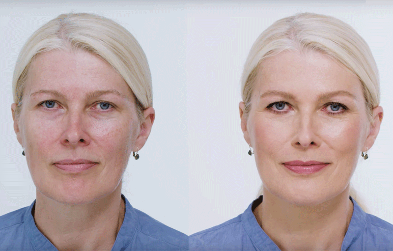 Before and after of a natural and glowy anti-aging makeup, by Louise Wittlich professionnal makeup artist and beauty coach
