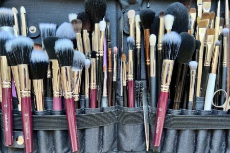 A set of clean makeup brushes